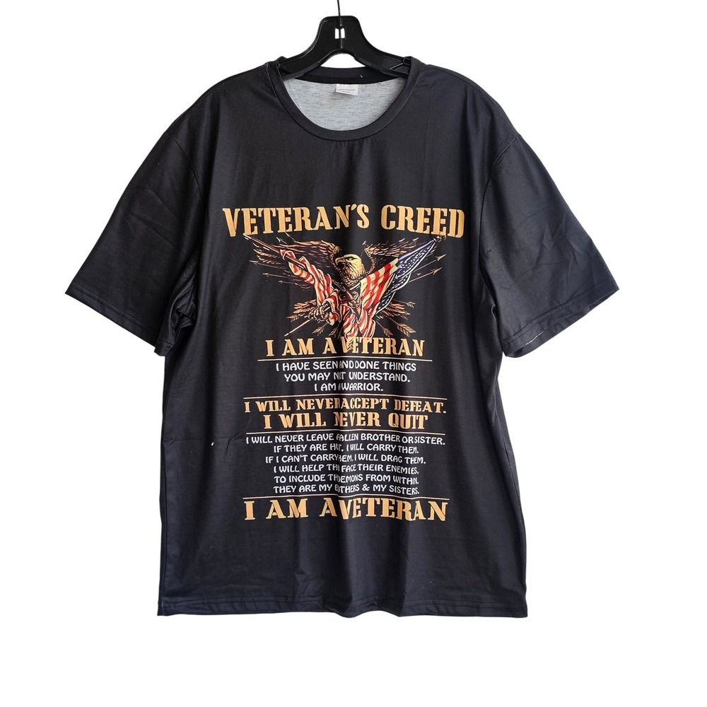 Mens Veterans Creed Graphic T-Shirt Black Eagle American Flag Double Sided XXL